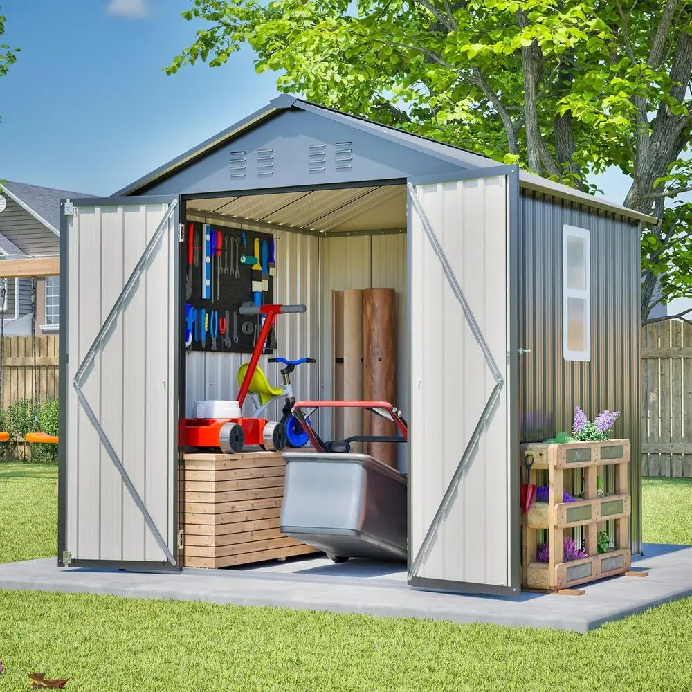 Gardening Tools In - 6x6 gegalvaniseerde stalen buitenberging met afsluitbare
